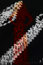 Strapless floral beaded prom dress with lace-up back and high slit