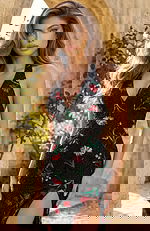 v neckline beaded high slit dress 44543