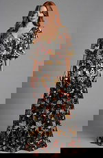 Floral gown with fitted back bodice and flowing hemline