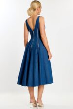 Denim Midi Dress with Zipper Detail 44680 | Jovani