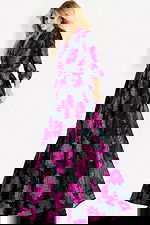 long sleeves black and pink floral dress 44716