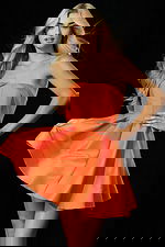 trapless satin fit and flare dress with structured bodice and flared skirt