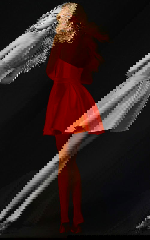 orange fit and flare short dress 44721