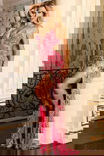 Close-up of plunging neckline with silver beading and fringe