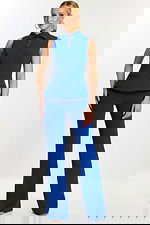 Blue Collared Sleeveless Jumpsuit with Peplum