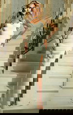 v neckline high slit white dress 45090