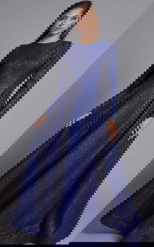 Jovani modest evening dress with long sleeves and full floor length skirt