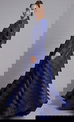 Structured Jovani modest evening dress with textured fabric and fitted bodice