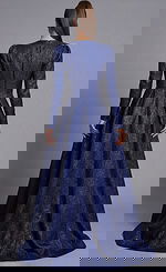 Back view of Jovani modest evening gown with high neckline