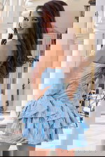 Strapless short dress with side bow and layered hem