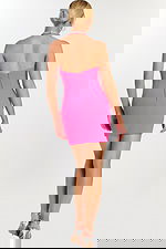 Back view of strapless short dress with zip closure