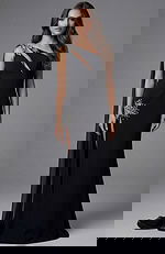 one shoulder black embellished dress 45125