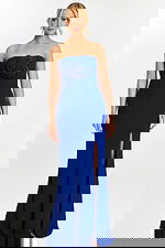 strapless royal blue dress with high slit 45151