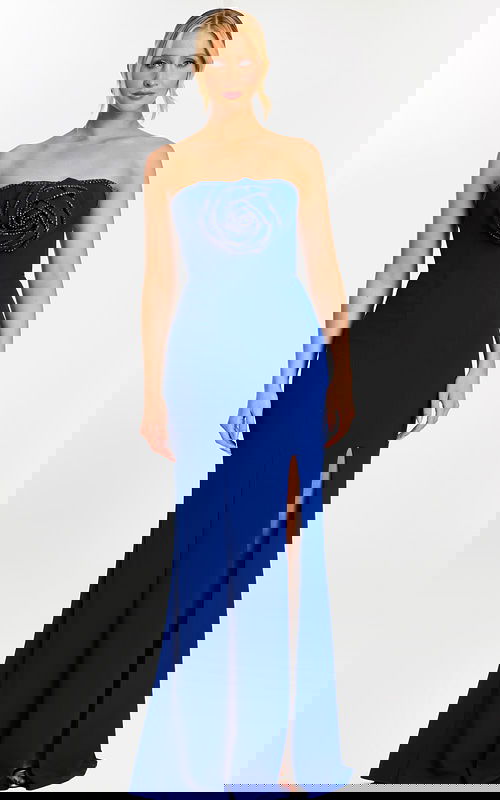 strapless royal blue dress with high slit 45151