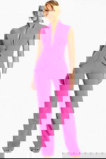 Sleeveless Fitted Pink Pantsuit with Notched Collar