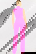 Back View of Tailored Pink Suit with Seam Detailing