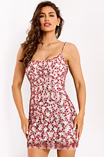 Red and silver beaded short homecoming dress with straps