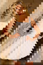 Strapless white satin mini dress with pleated bodice