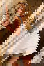 Fit-and-flare mini dress with wide straps and flared skirt