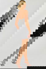 Sparkling Strapless Black Party Dress with Stone Accents