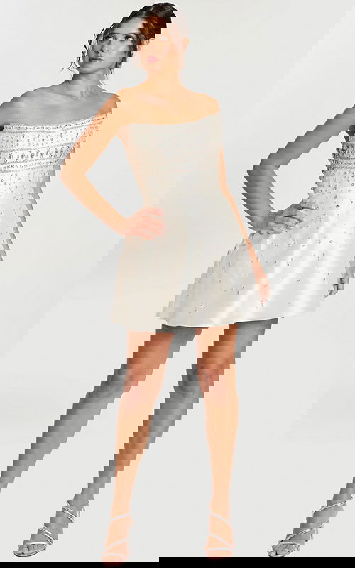 Strapless White Short Dress with Crystal Embellishments