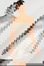 Off-White Mini Dress Featuring Rhinestone Beaded Bodice