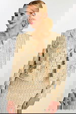 Chic Two-Piece Tweed Outfit with Gold Buttons and Rosettes