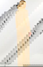 Back view of wide-leg champagne pantsuit with tailored jacket