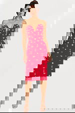 Strapless Red Midi Dress with Crystal Embellishments