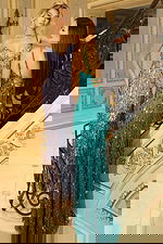 Fully sequin fitted gown with lace up back and thin straps