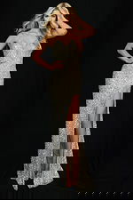 sweetheart neckline high slit beaded silver dress 45275