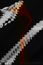 silver high slit beaded dress 45275