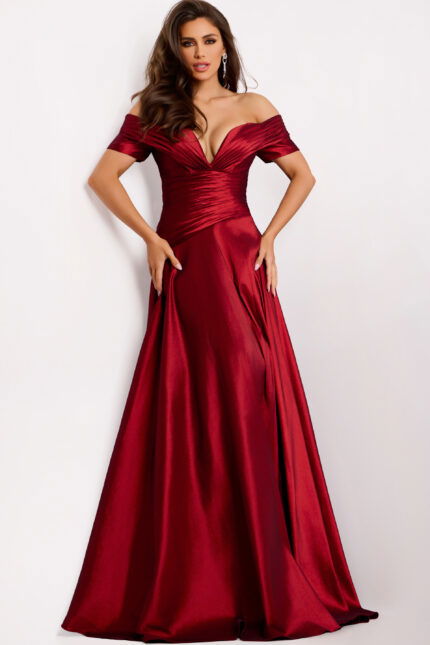 off the shoulder burgundy dress 45276