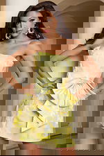 Strapless short brocade dress with side bow