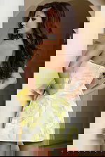 Yellow mini dress with pleated bow detail