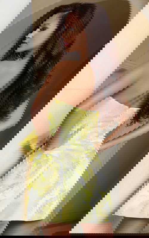 Yellow mini dress with pleated bow detail