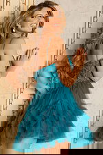 Floral lace short party dress with layered tulle skirt