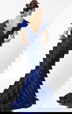 beaded mermaid gown with open V back and flowing train