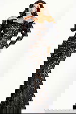 long sleeves lace off the shoulder black dress 45345