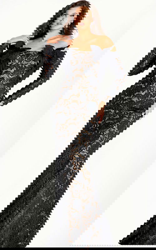 long sleeves lace off the shoulder black dress 45345