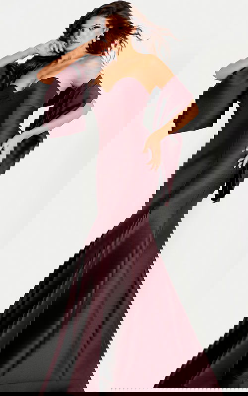 Fitted formal gown with flared hem and smooth satin finish