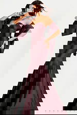 Fitted formal gown with flared hem and smooth satin finish