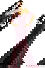 Luxurious floor length satin dress with structured bodice and draped shawl