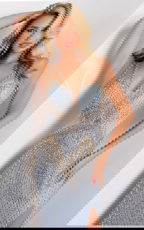 Model wearing Jovani dress 45365.