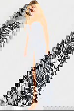 Elegant printed gown with high slit and sweetheart neckline