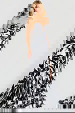 Flowing strapless dress with artistic monochrome design