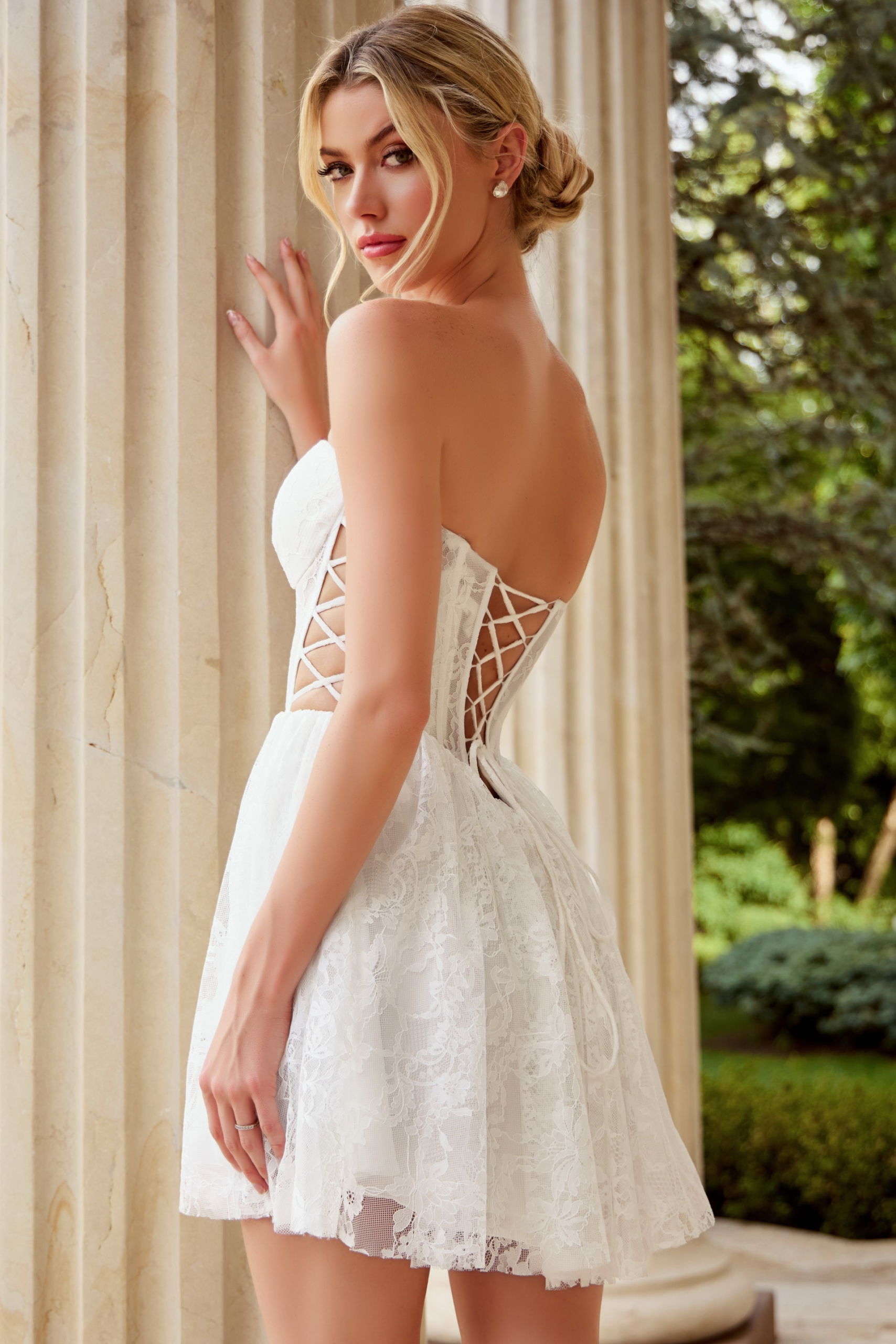 Corset Mini Dress with Lace Up Back 45371 Jovani