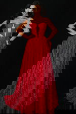 Strapless lace ball gown prom dress with corset bodice and sheer neckline