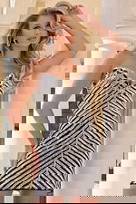 Strapless mini dress with silver sequin stripes and sweetheart neckline