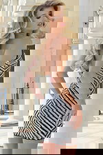 Striped Sequin Mini Dress with Sheer Illusion Fit 45376 - Image 2